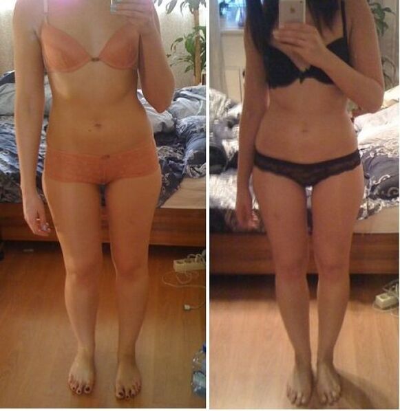 Una niña antes y después de adelgazar con la dieta japonesa en 14 días